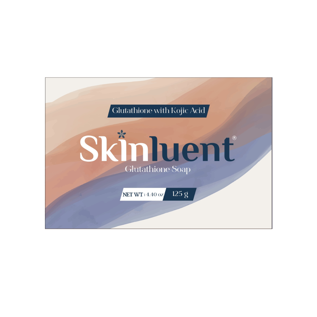 Skinluent Glutathione Soap packaging with a gradient background