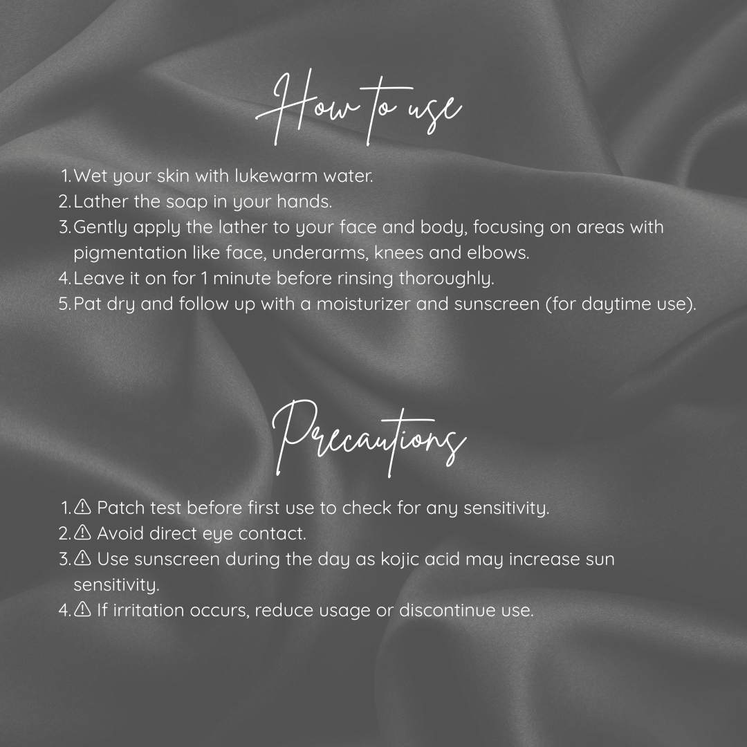 Instructions and precautions for using a skincare product on a dark fabric background