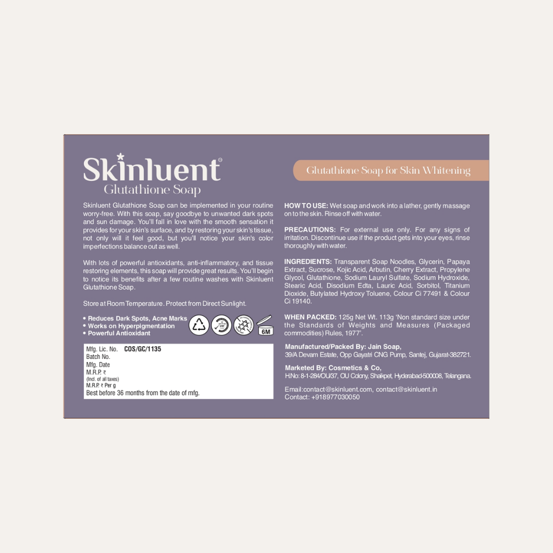 Skinluent Glutathione Soap label on a white background