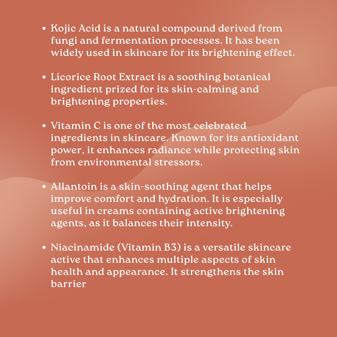 Text about skincare ingredients on a brown background